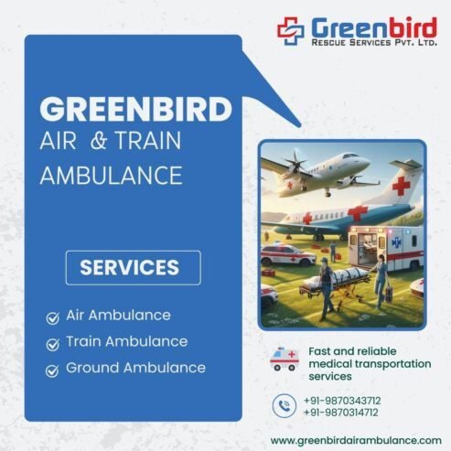 Greenbird Air and Train Ambulance Service in Srinagar has Top facility