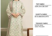 3 Pcs Women’s Unstitched digital print lawn suit