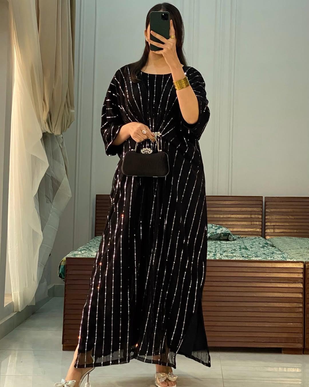 Elegant Chiffon Kaftan Sequins Embroidered | 54 Inches | Standard Size
