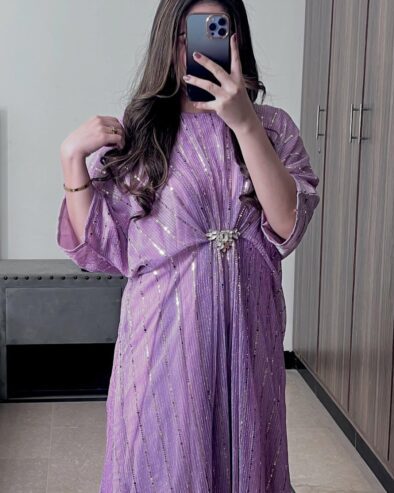 Elegant Chiffon Kaftan Sequins Embroidered | 54 Inches | Standard Size