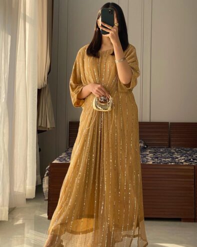 Elegant Chiffon Kaftan Sequins Embroidered | 54 Inches | Standard Size