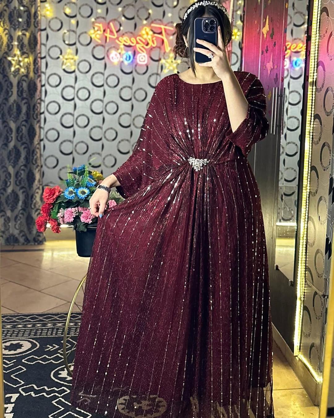 Elegant Chiffon Kaftan Sequins Embroidered | 54 Inches | Standard Size