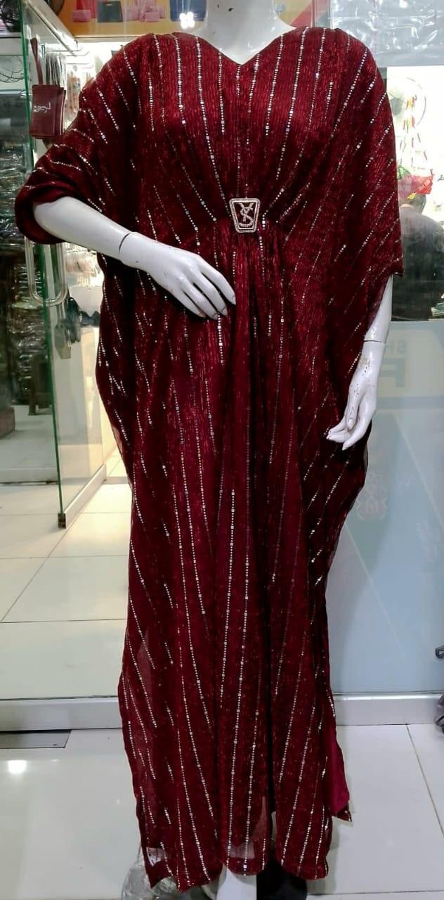 Elegant Chiffon Kaftan Sequins Embroidered | 54 Inches | Standard Size