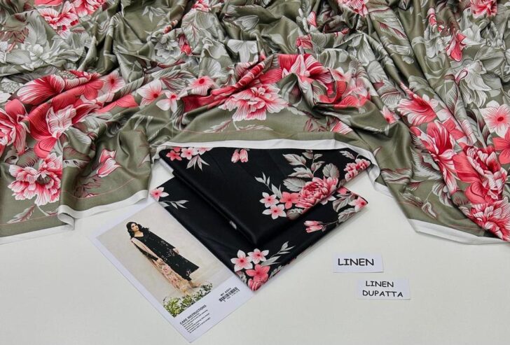 3 Pcs woman’s Unstitched digital print linen suit