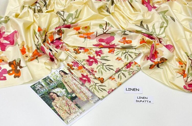 3 Pcs woman’s Unstitched digital print linen suit