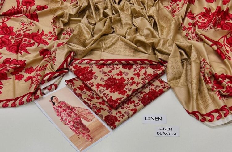 3 Pcs woman’s Unstitched digital print linen suit