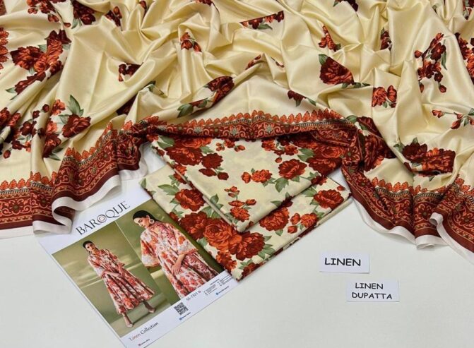 3 Pcs woman’s Unstitched digital print linen suit