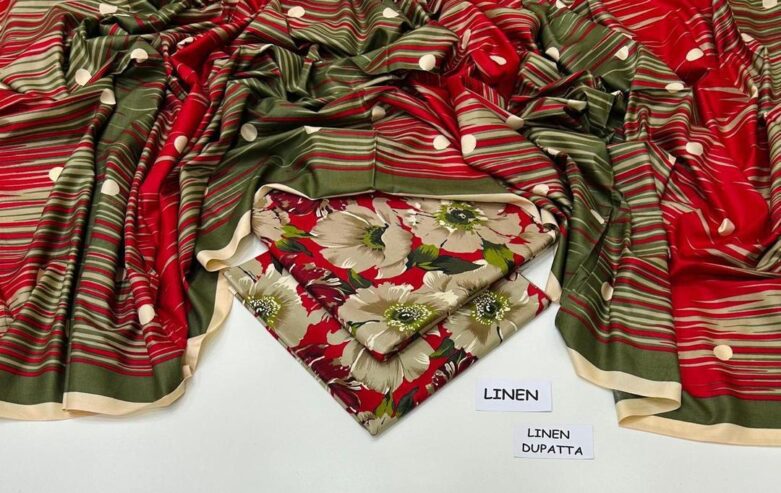 3 Pcs woman’s Unstitched digital print linen suit