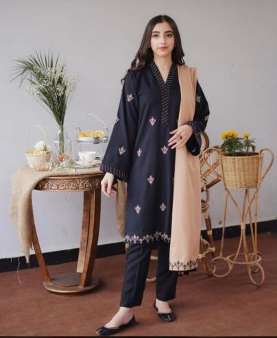 3 Pcs woman’s Unstitched dhanak Embroidered suits