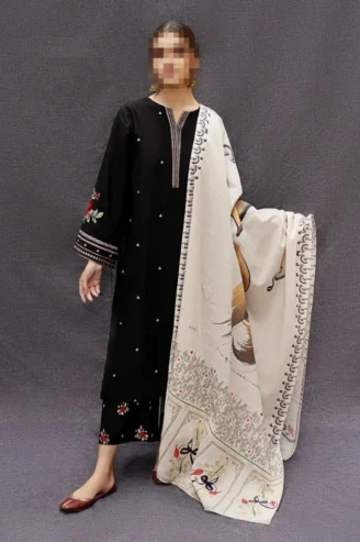 3 Pcs woman’s Unstitched dhanak Embroidered Suit
