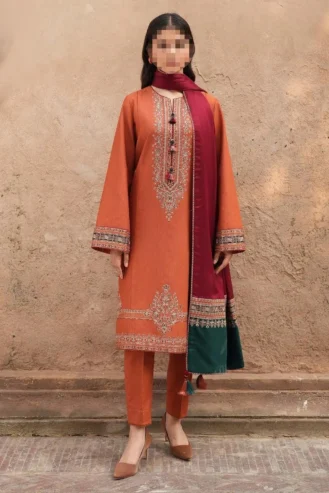 3 Pcs woman’s Unstitched dhanak Embroidered Suit