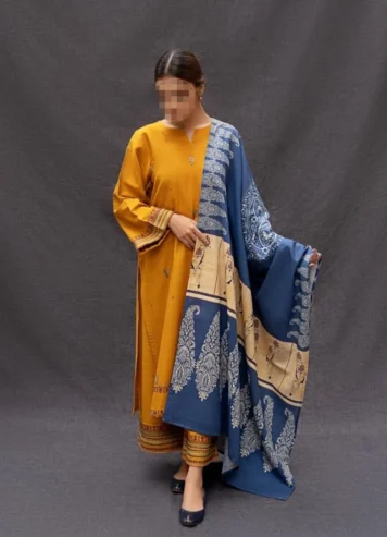3 Pcs woman’s Unstitched dhanak Embroidered Suit