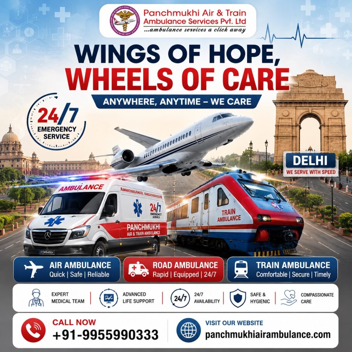 Panchmukhi ICU Air Ambulance in Delhi- Promising Safe Patient Relocati