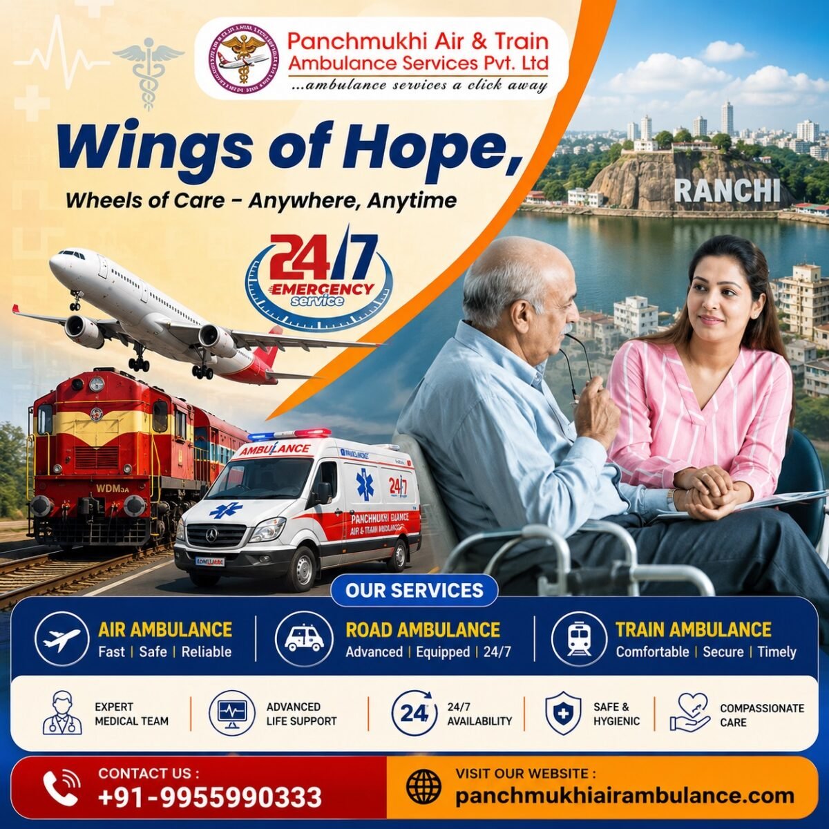 Panchmukhi Hi Tech Air Ambulance in Ranchi- Bed-to-Bed Transfer