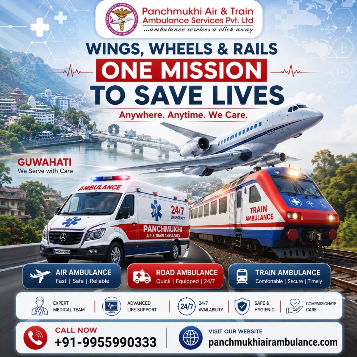 Panchmukhi ICU Air and Train Ambulance in Guwahati – ICU