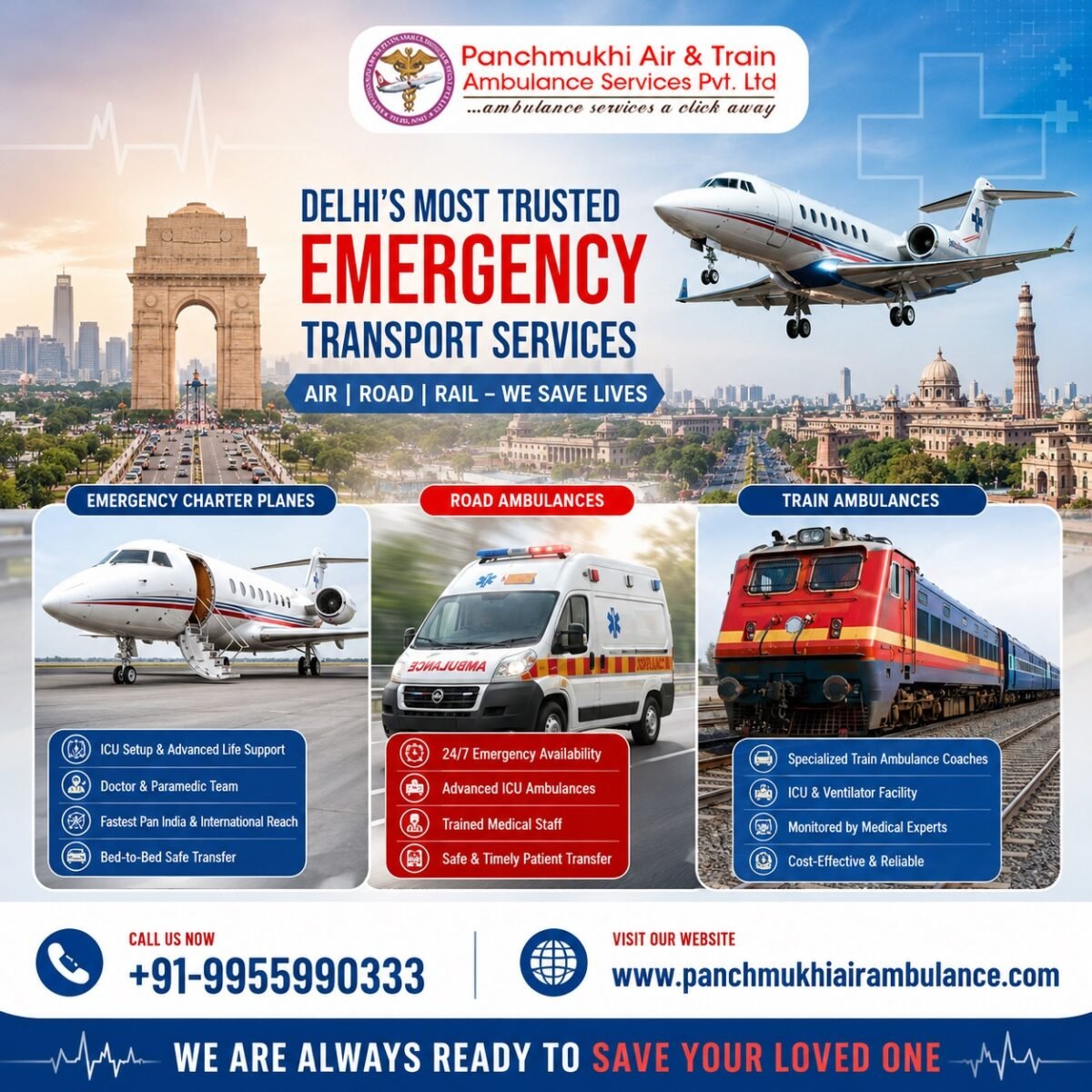 Panchmukhi ICU Air Ambulance in Delhi- Fast and Case Specific Medical