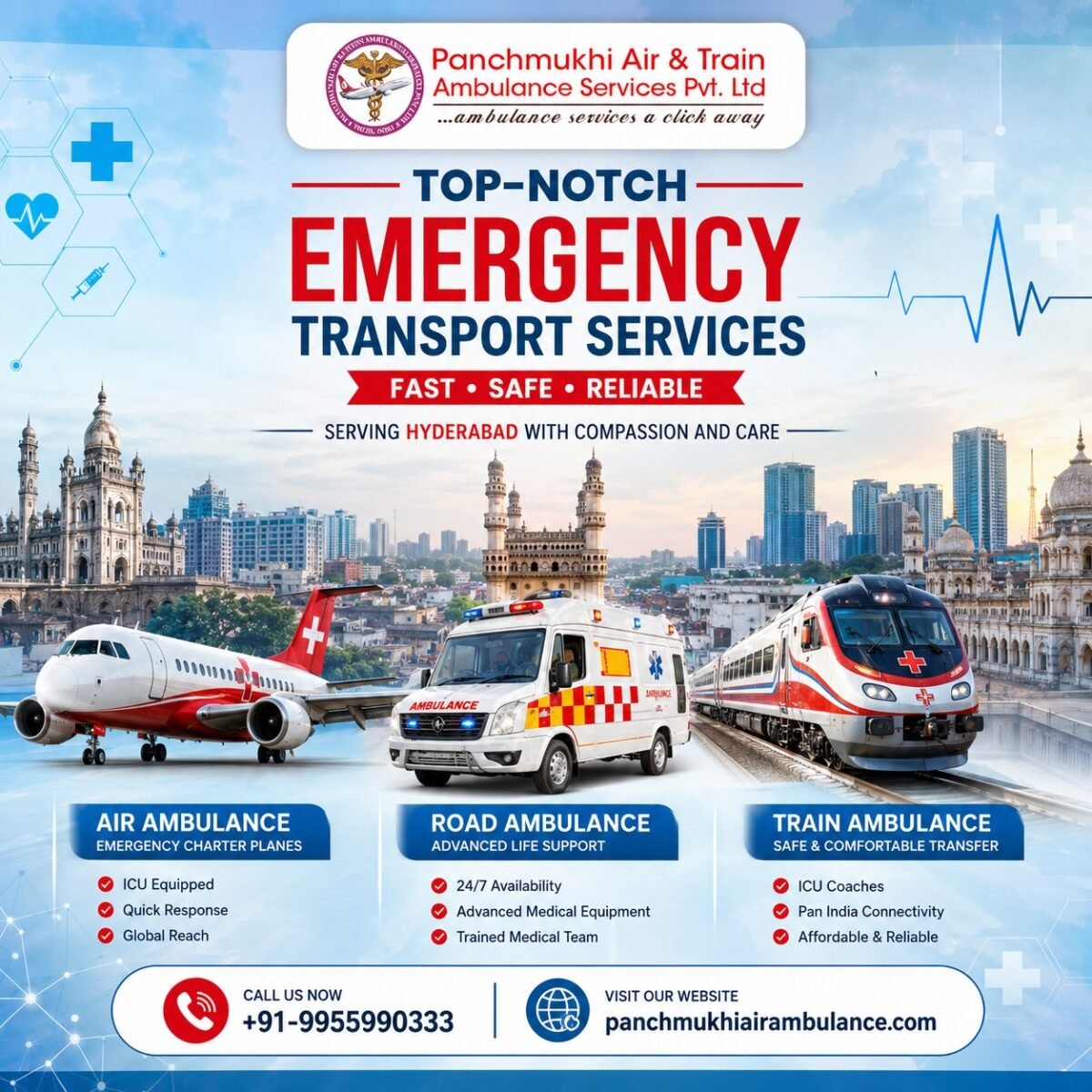 Panchmukhi Hi Tech Air Ambulance in Hyderabad- 24/7 Emergency Assistan