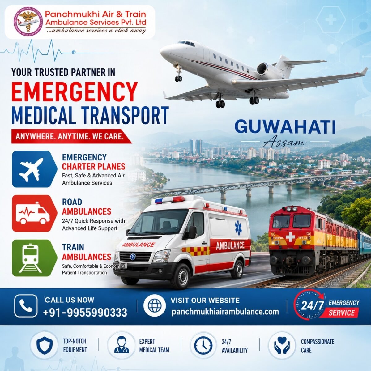 Panchmukhi Affordable Air Ambulance in Guwahati – Experienced Medical