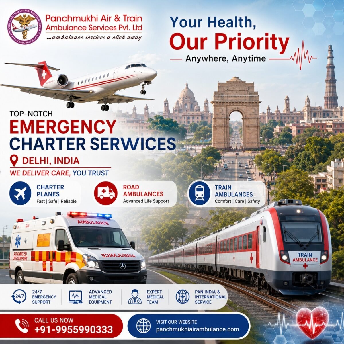 Panchmukhi ICU Air and Train Ambulance in Delhi – Trusted Medical